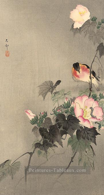 Stonechat et fleurs fleurissant Ohara KOSON oiseaux Peintures à l'huile